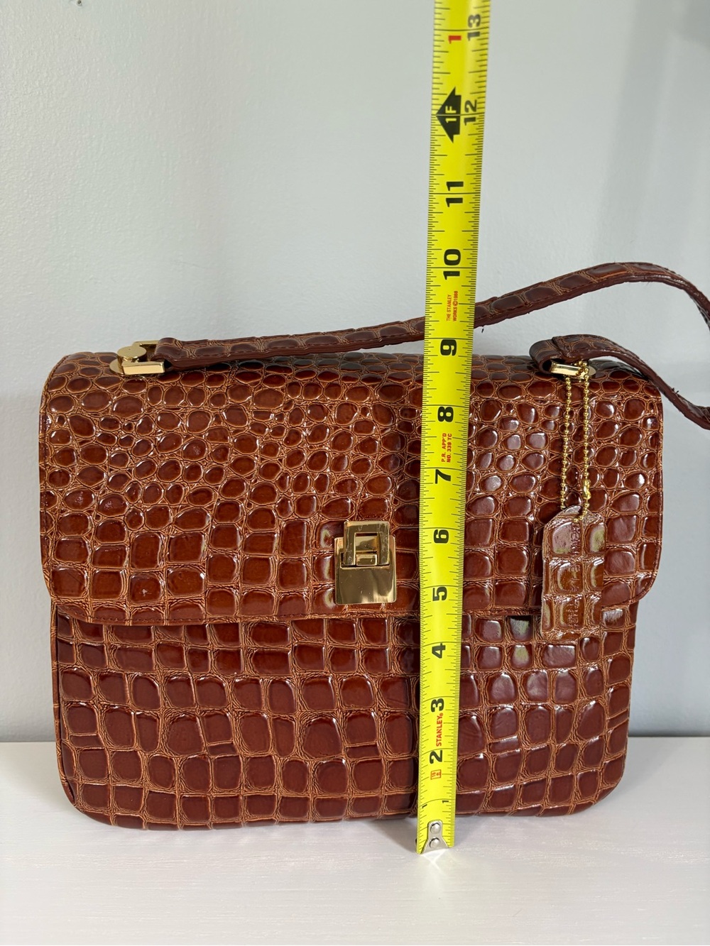 VNTG Lord & Taylor Croc Embossed Leather Shoulder Bag Retro Brown Corporate - Picture 9 of 16